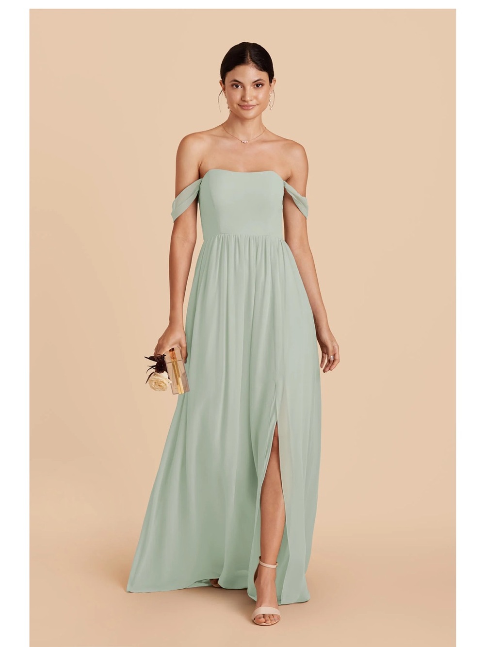 Birdy Grey Off-the-Shoulder Sage Green Bridesmaid Dress